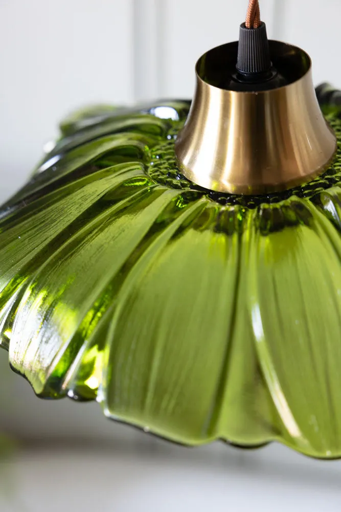 Olive Green Flower Glass Easyfit Ceiling Light Shade